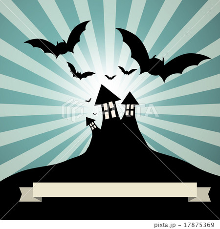 Spooky Castle with Bats - Retro Vector Template 17875369