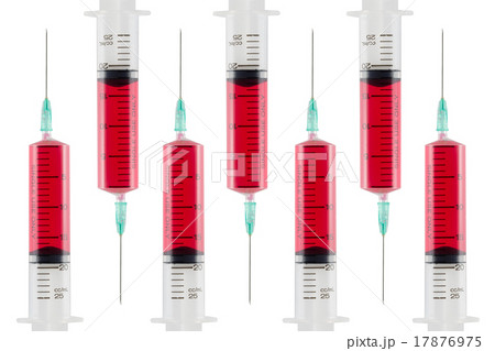 Syringe full red blood isolated white background. Syringe full red blood isolated white background. 17876975