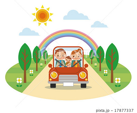 ドライブを楽しむ家族 春 夏 のイラスト素材