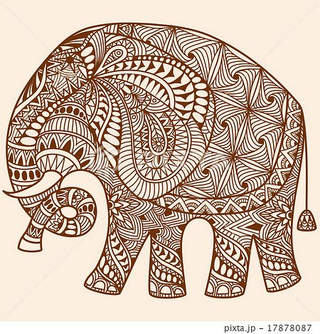 Vector Henna Mehndi Decorated Indian Elephantのイラスト素材