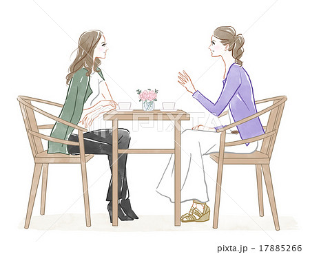 カフェで話をする2人の女性のイラスト素材