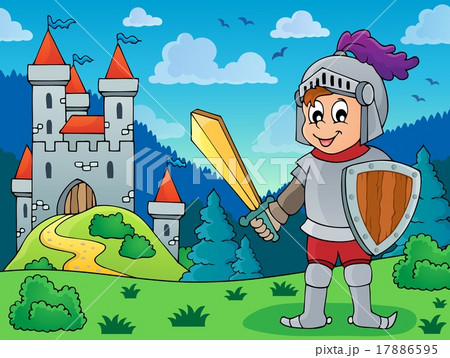 Knight in armor near castle 17886595