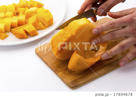 Middle Third Of A Mango With Its Pit Being Peeled 17894678