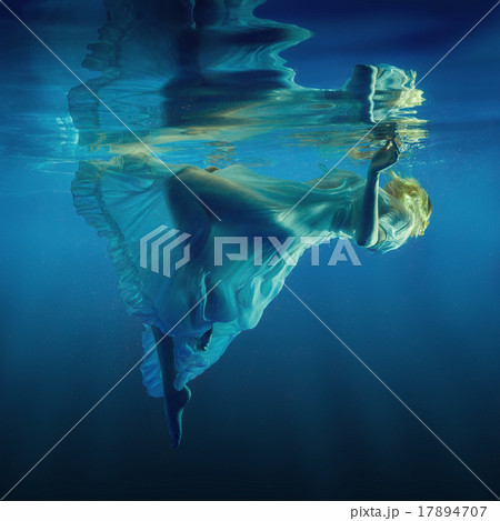 The girl in a beautiful dress under water. The girl in a beautiful dress under water. 17894707