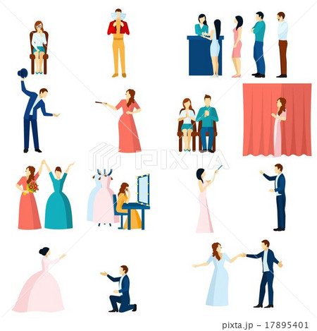 Theater actors flat icons set  17895401