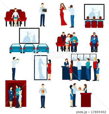 Cinema movie theater flat icons set 17895402