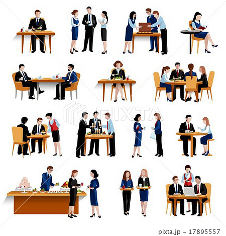 Business Lunch Pause Flat Icons Collection Stock Illustration