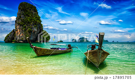 Long tail boats on beach, Thailand Long tail boats on beach, Thailand 17895705
