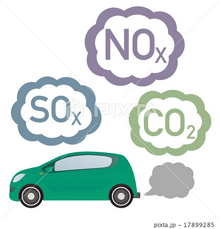 自動車と排気ガス イメージイラストのイラスト素材