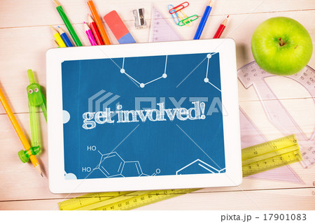 Get involved! against students desk with tablet pc 17901083