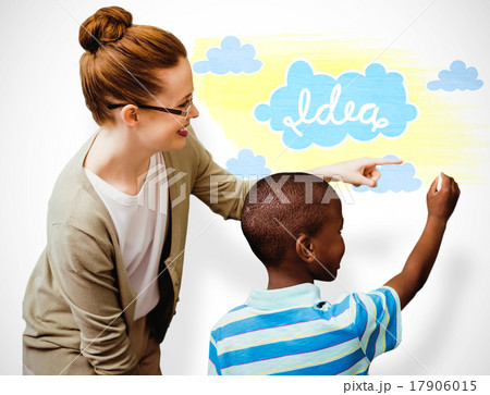 Composite image of happy pupil and teacher 17906015