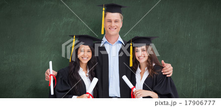Composite image of three friends graduate from college together 17906777