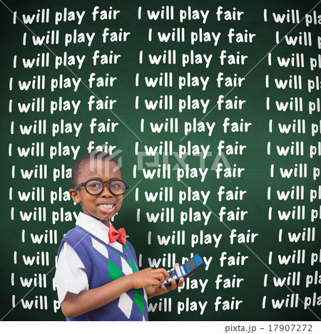 Composite image of cute pupil with calculator 17907272