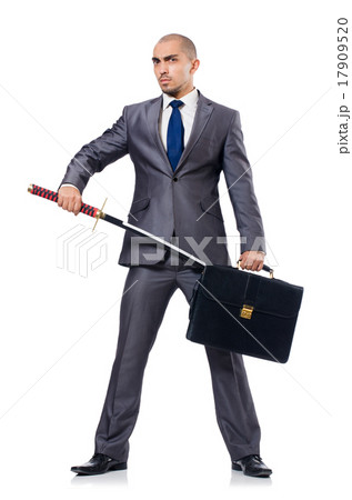 Businessman with sword isolated on white Businessman with sword isolated on white 17909520