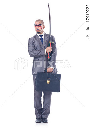 Businessman with sword isolated on white Businessman with sword isolated on white 17910225