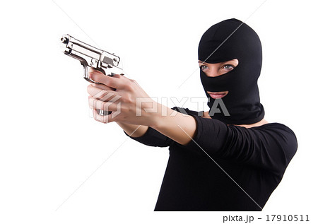 Burglar with handgun isolated on white 17910511