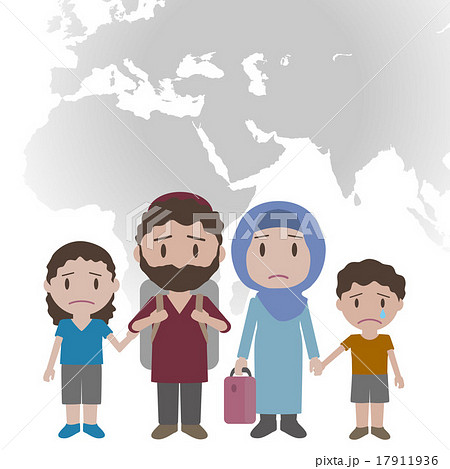 難民の家族 イメージイラストのイラスト素材