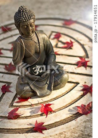 Buddha with red leaves and the OM Sign 17914651