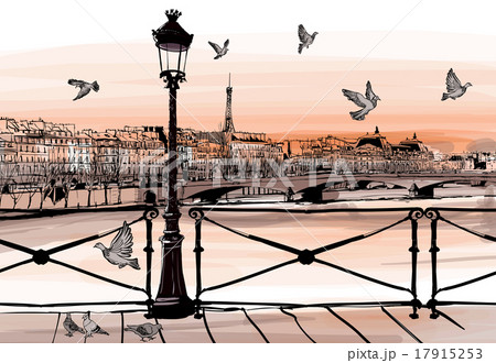 Sunset on Seine river from Pont des arts in Paris 17915253