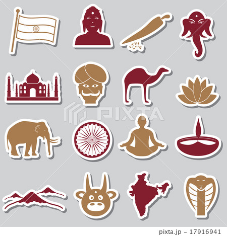 india country theme symbols stickers set eps10 17916941