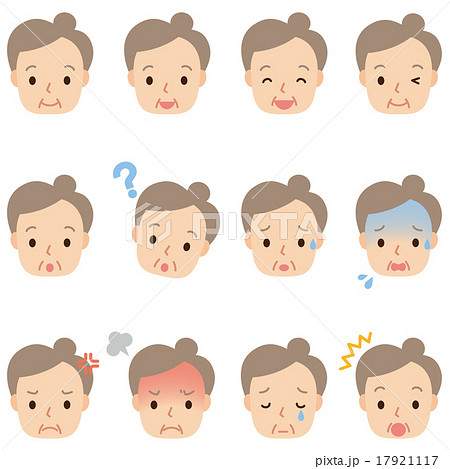 高齢者 女性の表情 顔アイコンのイラスト素材