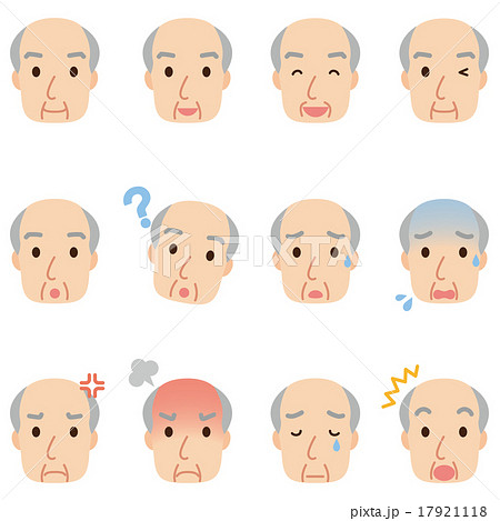 高齢者 男性の表情 顔アイコンのイラスト素材