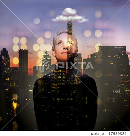 Young woman looking up at night 17929325