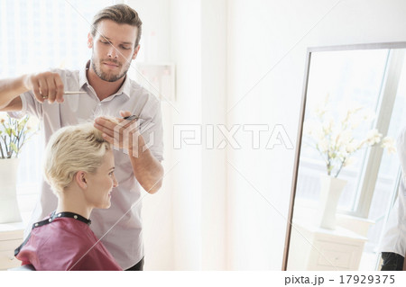 Hairdresser cutting woman's hair 17929375