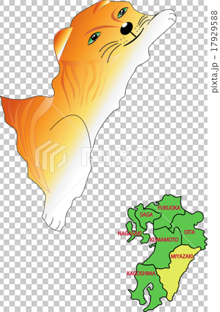 地図の動物 九州 宮崎 ライオンのイラスト素材