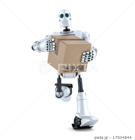 Robot runs with parcel box. Isolated clipping path 17934844