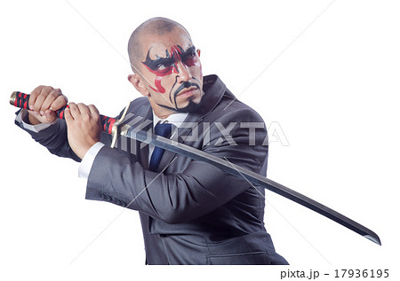 Businessman with sword isolated on white Businessman with sword isolated on white 17936195