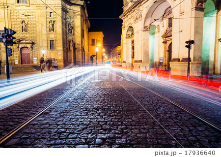Night View of traffic lights in street in Prague Night View of traffic lights in street in Prague 17936640
