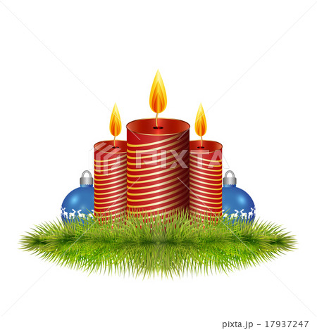 Pine branches with candle and Christmas balls 17937247