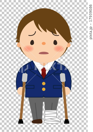 冬の制服を着た男の子_骨折 17939086