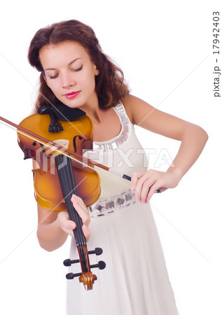 Young girl with violin on white 17942403