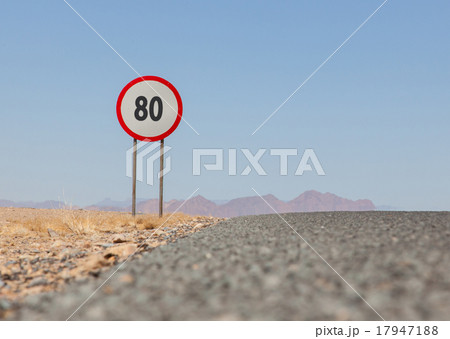 Speed limit sign at a desert road in Namibia Speed limit sign at a desert road in Namibia 17947188