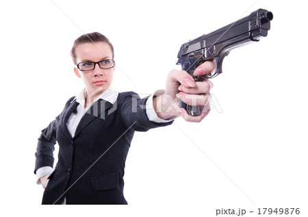 Woman with gun isolated on white Woman with gun isolated on white 17949876