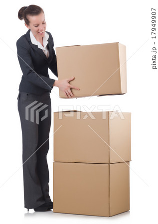 Woman businesswoman with boxes on white 17949907