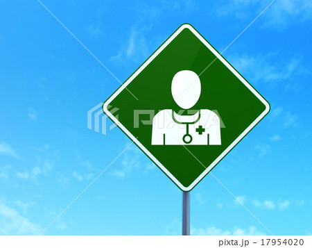 Healthcare concept: Doctor on road sign background Healthcare concept: Doctor on road sign background 17954020