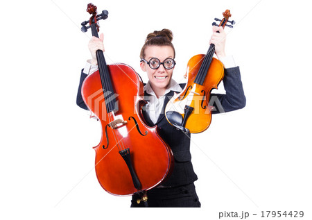 Businesswoman with violing isolated on white 17954429