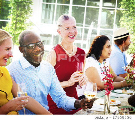 Friends Dining Outdoors Party Cheerful Concept Friends Dining Outdoors Party Cheerful Concept 17959556