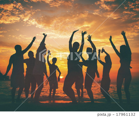 Young Adult Summer Beach Party Dancing Concept Young Adult Summer Beach Party Dancing Concept 17961132