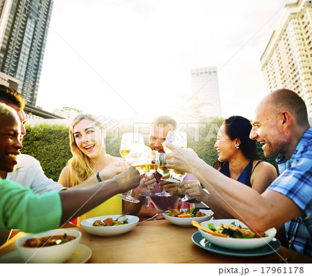 Friends Dining Outdoors Party Cheerful Toast Concept 17961178