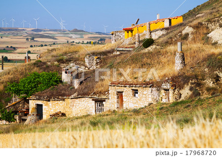 Village with dwellings houses-caves built into rock. Palenzuela Village with dwellings houses-caves built into rock. Palenzuela 17968720