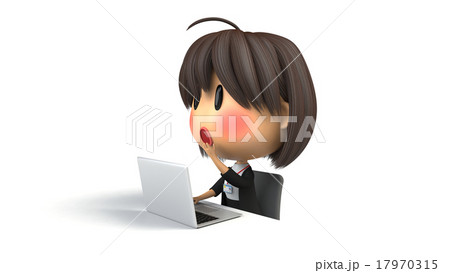パソコンを使っていて赤面する女性スタッフ パソコンを使っていて赤面する女性スタッフ 17970315