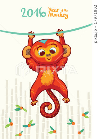 New Year card with Red Monkey for year 2016 New Year card with Red Monkey for year 2016 17971902