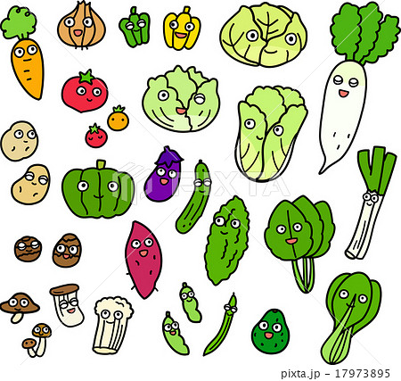 野菜のキャラクター 線画 のイラスト素材