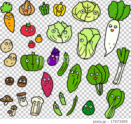 野菜のキャラクター 線画 のイラスト素材