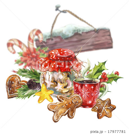 Watercolor Christmas seamless pattern with cookies Watercolor Christmas seamless pattern with cookies 17977781