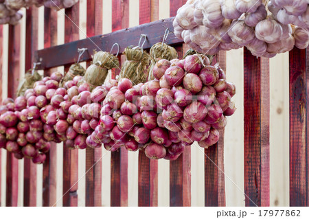 Shallots hanging in Thai Market Style 17977862